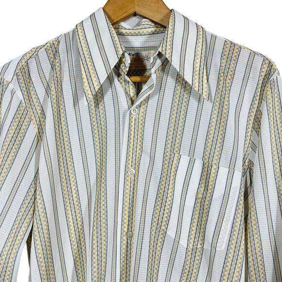Vintage 70s Le Mans Dagger Collar LS Button Down Shirt Casual Stripe - M - Picture 1 of 4
